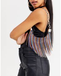 ASOS 90s Hobo Shoulder Bag With Rainbow Diamante Fringe - Multicolour