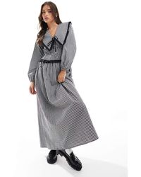 ASOS - Maxi Jurk Met Gesmokte Taille, Kraag En Gingham Ruit - Lyst