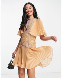 ASOS - Mini Dress With Contrast Lace Trims And Pleated Cape Sleeve - Lyst
