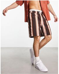 New Look - Pantalones cortos marrones a rayas sin cierres - Lyst