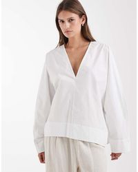 & Other Stories - Pure Cotton Poplin V Neck Balloon Shape Blouse - Lyst