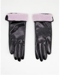 ASOS Vinyl Gloves With Borg Turnover Trim - Black