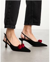 ASOS - Sweetie-pie - scarpe con tacco medio nere con decorazione floreale e cinturino posteriore - Lyst