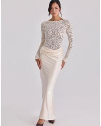 House Of Cb - Beau - jupe longue drapée en satin - ivoire vintage - Lyst