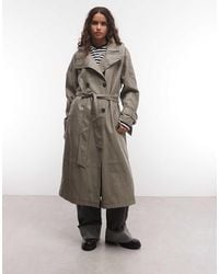 ASOS - Funnel Leather Look Longline Trench Coat - Lyst