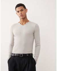 ASOS - Muscle Fit Geribbeld T-Shirt Met Lange Mouwen En Inkeping - Lyst