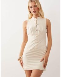 ASOS - Linen Blend Mandarin Collar Mini Dress - Lyst