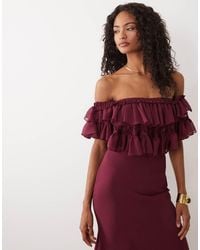 ASOS - Lace Mix Bardot Off Shoulder Ruffle Midi Dress - Lyst