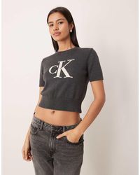 Calvin Klein - Monogram Logo Cropped Knitted Top - Lyst