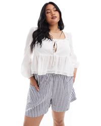ASOS - Asos Design Curve Long Sleeve Square Neck Blouse With Lace Inserts - Lyst