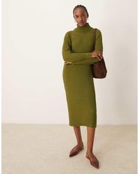 Y.A.S - Vestido Midi Verde Con Cuello Vuelto De Punto De - Lyst