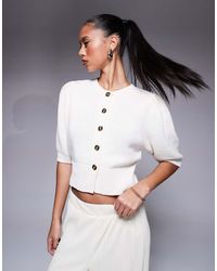 ASOS - Cardigan Girocollo Color Crema Con Maniche A Sbuffo - Lyst