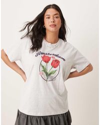 ASOS - Asos design curve - t-shirt coupe classique avec motif tulipe amsterdam - glace chiné - Lyst