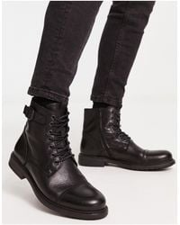 Jack & Jones - Leather Lace Up Boot With Side Zip - Lyst
