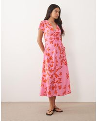 Mango - V Neck Midi Dress - Lyst