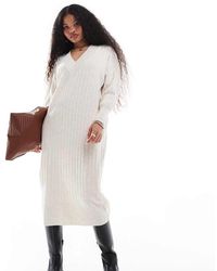 Only Petite - Gebreide Maxi Jurk Met V-Hals - Lyst