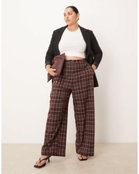 ASOS - Asos design curve - pantalon habillé coupe droite décontractée à carreaux - bordeaux - Lyst