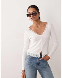 New Look - Long Sleeve Lace Trim Button Through Cardi - Lyst