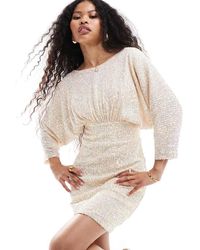 TFNC London - Vestido Corto Con Parte Superior Estilo Kimono De Lentejuelas De - Lyst