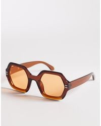 Reclaimed Vintage - Oversized Hexagonal Light Tint Sunglasses With Lens - Lyst