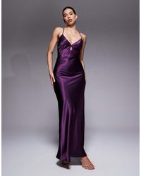 Aria Cove - Satin Keyhole Detail Open Tie Back Maxi Dress - Lyst