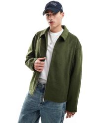 ASOS - Chaqueta Harrington Corta Extragrande De Tejido Efecto Lana De -Verde - Lyst