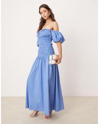 Abercrombie & Fitch - Off The Shoulder Smocked Low Waist Maxi Dress - Lyst