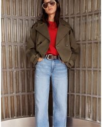 Pull&Bear - Trench-coat court coupe ballon - kaki foncé - Lyst