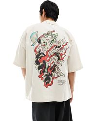 Ed Hardy - Relaxed Bowling Shirt With Gothic Logo And Back Print - Lyst