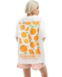 ASOS - Linen Look Oversized Tee With Orange Back Graphic - Lyst