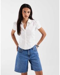 ONLY - Denim Short Met Halfhoge Taille En Lange Pasvorm - Lyst
