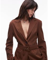 ASOS - Blazer oversize d'ensemble à taille cintrée et ceinture - chocolat - Lyst