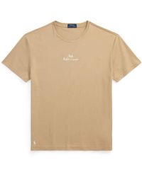 Polo Ralph Lauren - T-Shirt Classica Oversize Color Cuoio Kaki Con Scritta Del Logo Centrale - Lyst