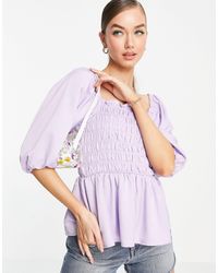 Vero Moda Blouse With Shirring Detail And Volume Sleeves - Purple