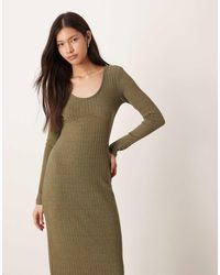 ASOS - Ribbed Long Sleeve Scoop With Under Bust Seam Detail Midi Dress - Lyst