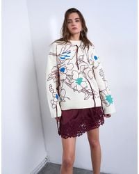 TOPSHOP - Knit Premium Oversized Embroidered Sweater - Lyst