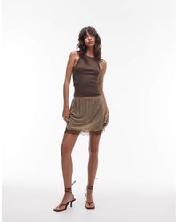 TOPSHOP - Hot Fix Embellished Mini Skirt With Lace Trim - Lyst
