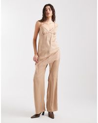 ASOS - Crinkle Satin Wide Leg Pull On Trouser - Lyst