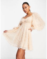 ASOS - Fluffy Mini Dress With Ruched Bust And Shirred Cuffs - Lyst