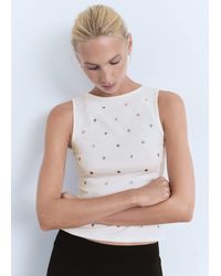 Mango - High Neck Cotton Mix Sleeveless Top With Studs - Lyst