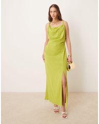 ASOS - Linen Twist Shoulder Detail Midi Dress With Ruching - Lyst
