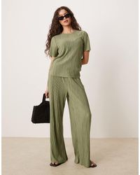 Vila - Wide Leg Plisse Trouser Co-ord - Lyst