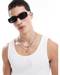 ASOS - Gafas De Sol Negras Rectangulares Y Gruesas Con Lentes Negras De - Lyst