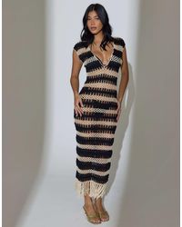 South Beach - Crochet Fringed Detail Striped Midi Dress - Lyst