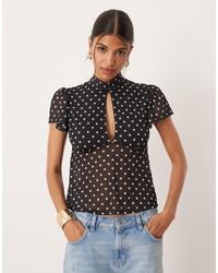 ASOS - Floaty Mesh Flutter Sleeve Top With Tie Back Detail - Lyst