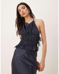 Nia - Balboa Co-ord Shirreds Satin Halter Neck Top - Lyst