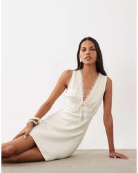 Miss Selfridge - Satin Lace Trim Sleeveless Mini Tea Dress - Lyst