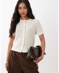 Mango - Cotton Rich Knit Short Sleeve Cardigan - Lyst