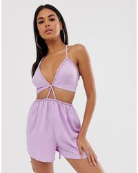 ASOS Combishort de plage avec découpes et bretelles tressées effet torsadé - Violet