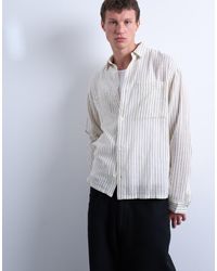 TOPMAN - Camisa Color Crema A Rayas Holgada De Manga Larga De Bambula De -Neutro - Lyst